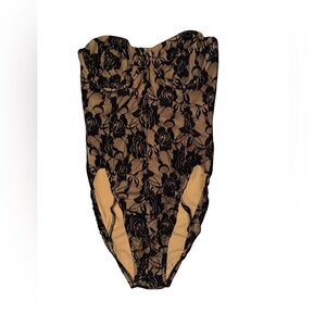 NEW Norma Kamali Mio Lace Corset Black Nude Strapless One Piece Swimsuit XS